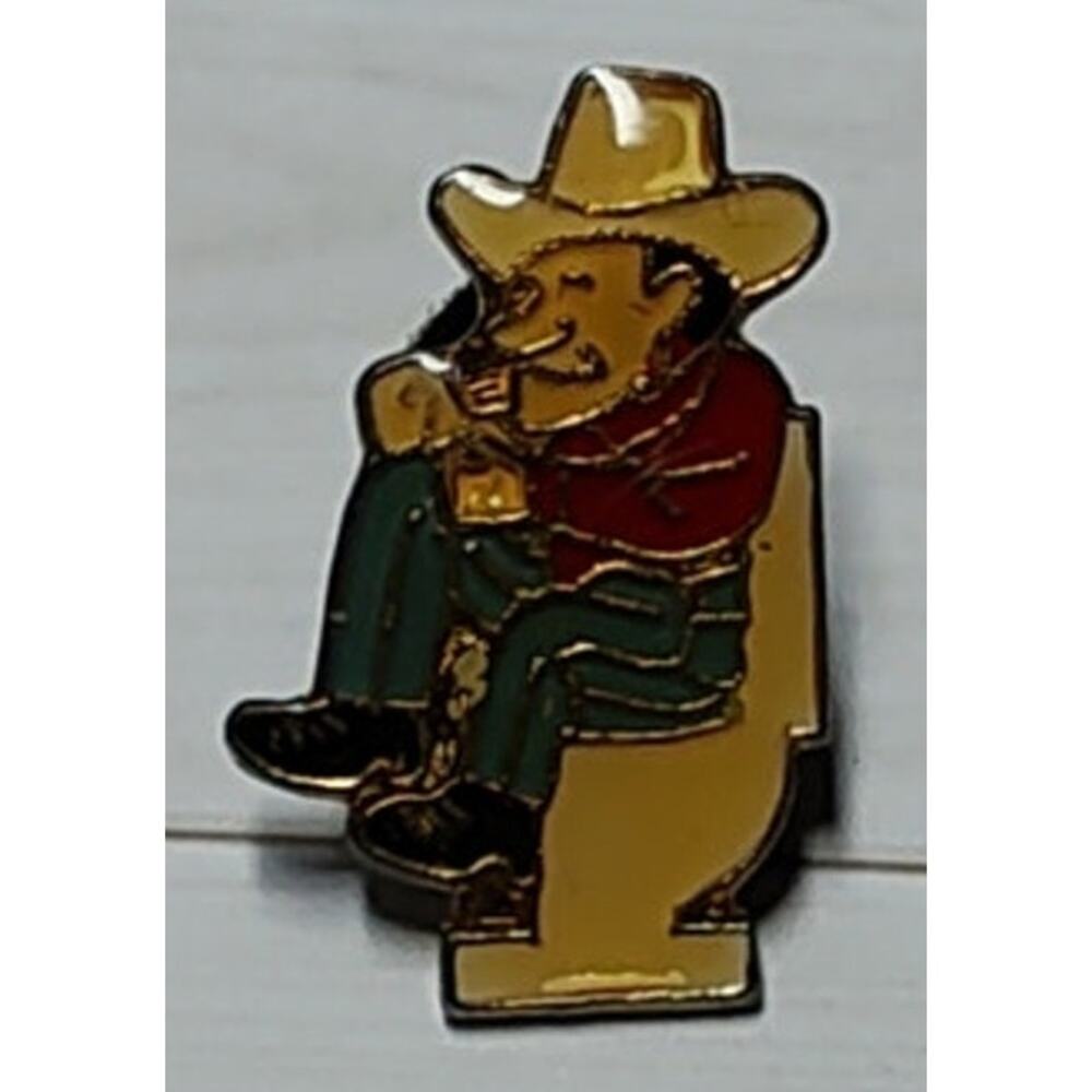 Cowboy On Toilet Pin Humorous Funny Country Western for Hat, Jacket or Backpack